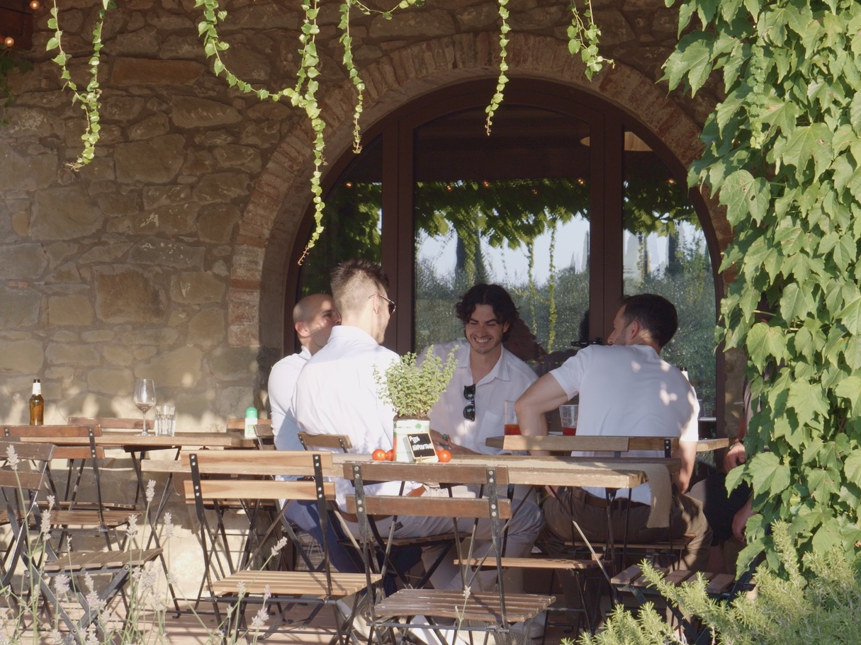Pizza service under way at an evening wedding event in Tuscany
